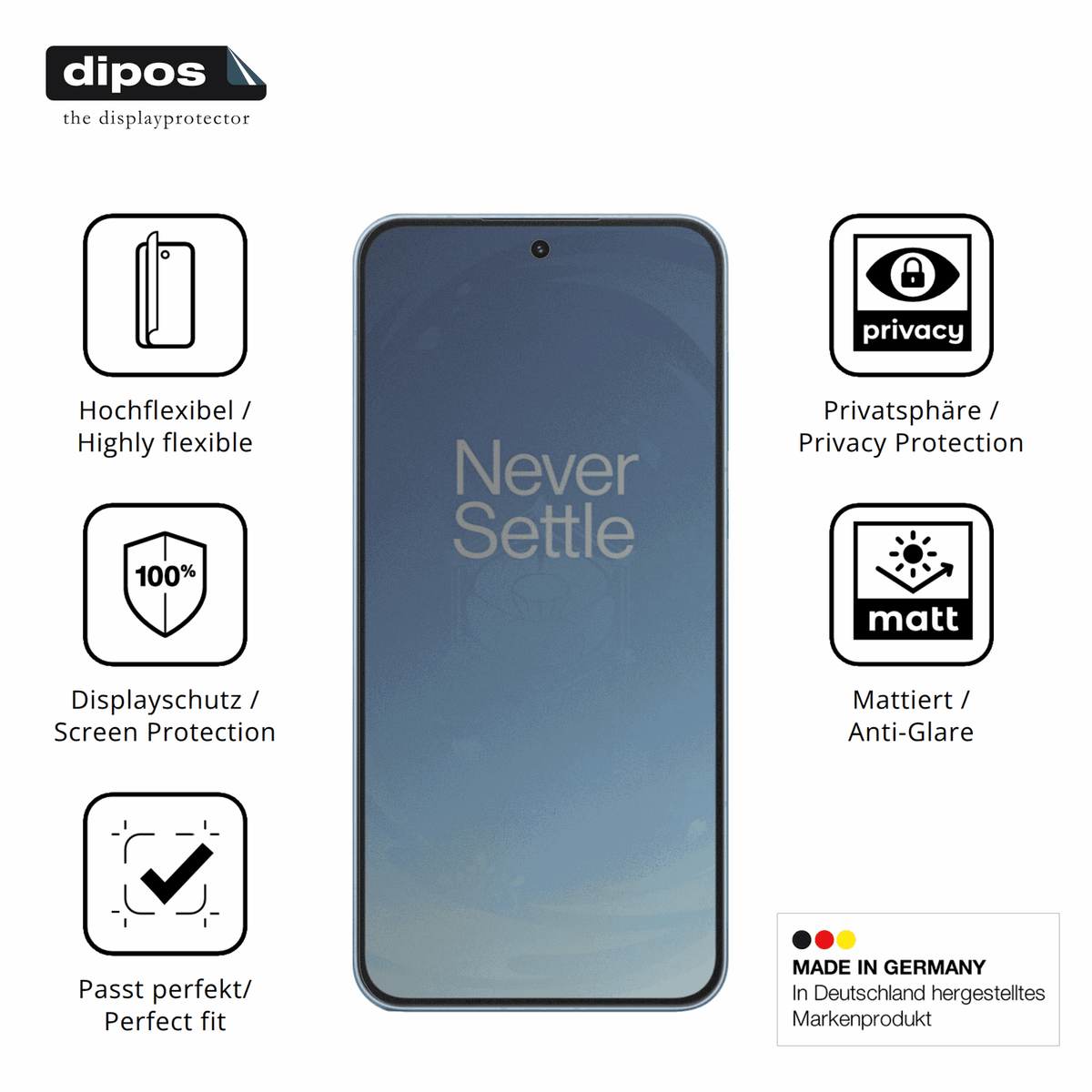 Flexible TPU-Folie passend zugeschnitten für OnePlus Ace 6T, mit Privatsphäre-Schutz durch Sichtschutz-Folie