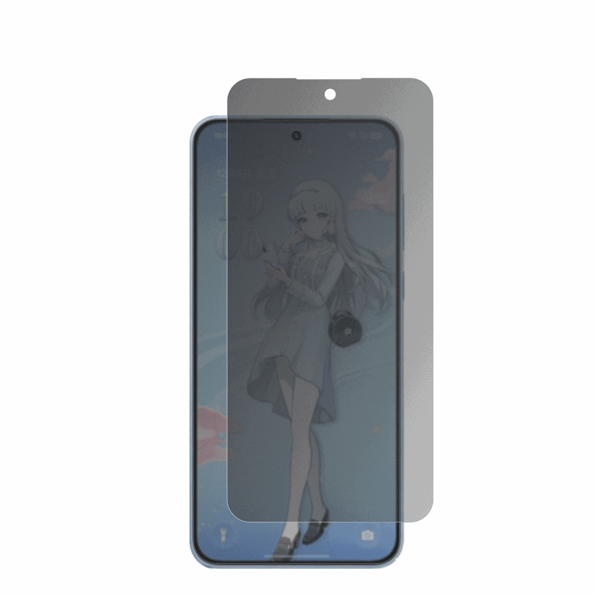 OnePlusAce 6T Genshin Impact mit aufgebrachter dipos Flex Schutzfolie, die seitliche Einblicke blockiert