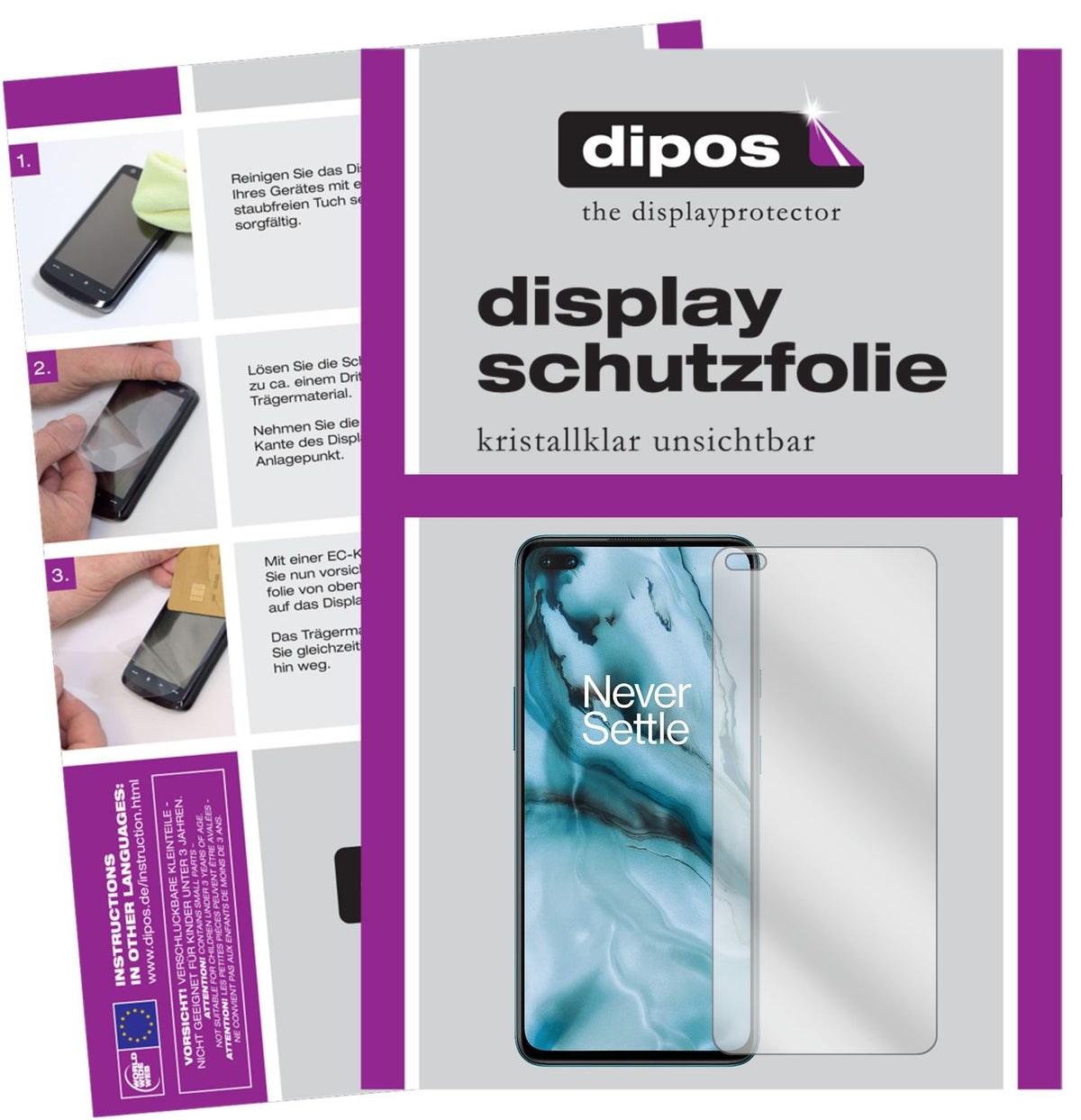 Klare Displayschutzfolie von dipos passend für OnePlus Nord, präziser Zuschnitt und blasenfrei montiert