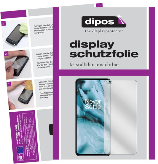 Klare Displayschutzfolie von dipos passend für OnePlus Nord, präziser Zuschnitt und blasenfrei montiert