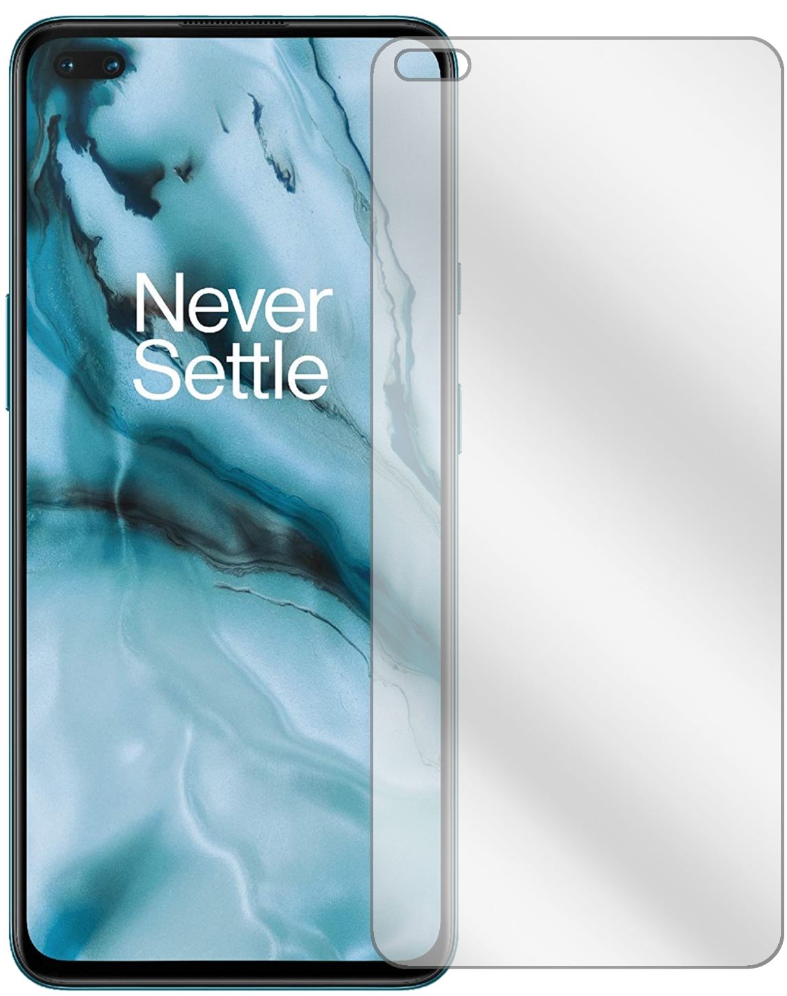 OnePlusNord mit aufgebrachter dipos Displayschutzfolie, glasklare Darstellung ohne Einschränkungen