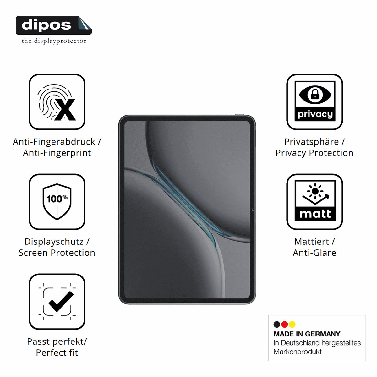 Privatsphäre-Schutz durch Sichtschutz-Folie passend zugeschnitten für OnePlus Pad Go 2