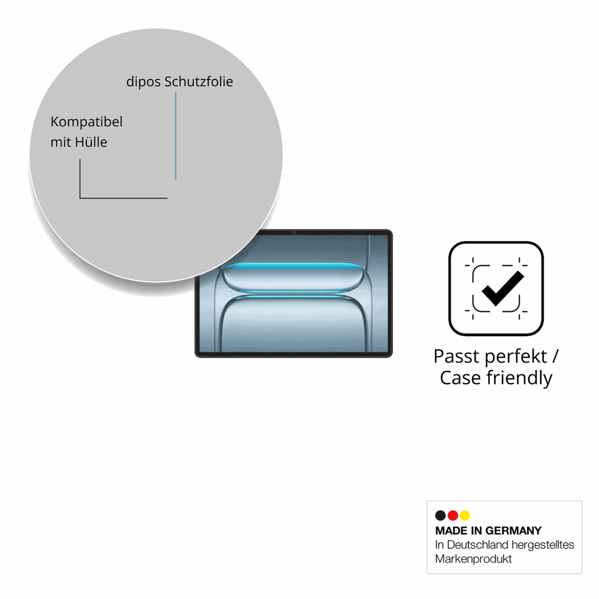 Schutzfolie mit optimaler Passform, zur Verwendung mit Hüllen geeignet