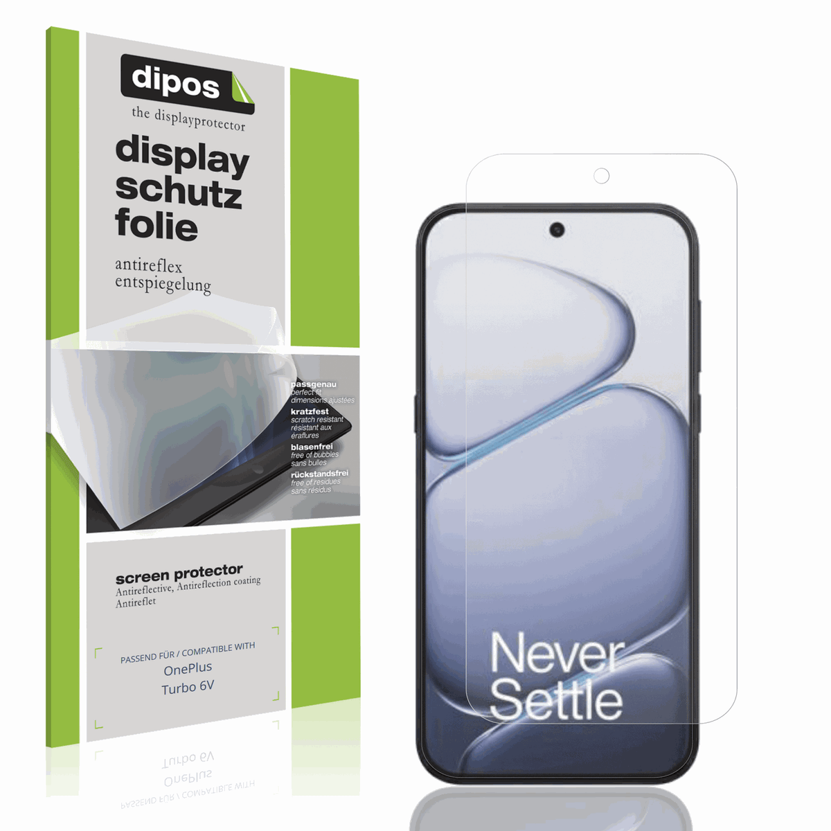 Matte Displayschutzfolie von dipos passend für OnePlus Turbo 6V, präziser Zuschnitt und blasenfrei montiert
