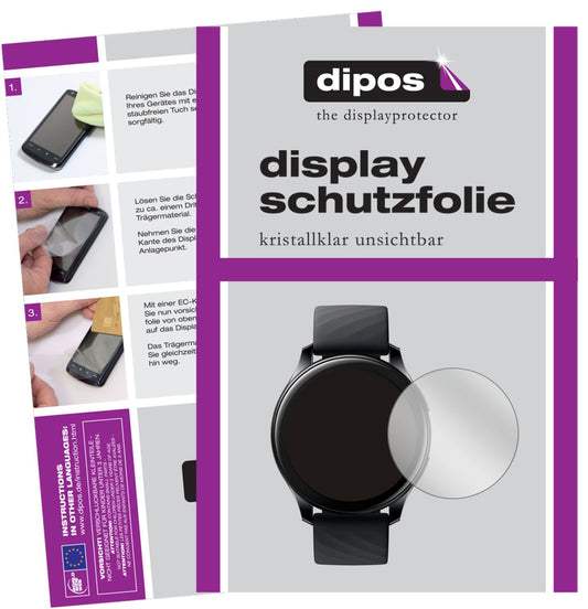 Klare Displayschutzfolie von dipos passend für OnePlus Watch (46mm), präziser Zuschnitt und blasenfrei montiert