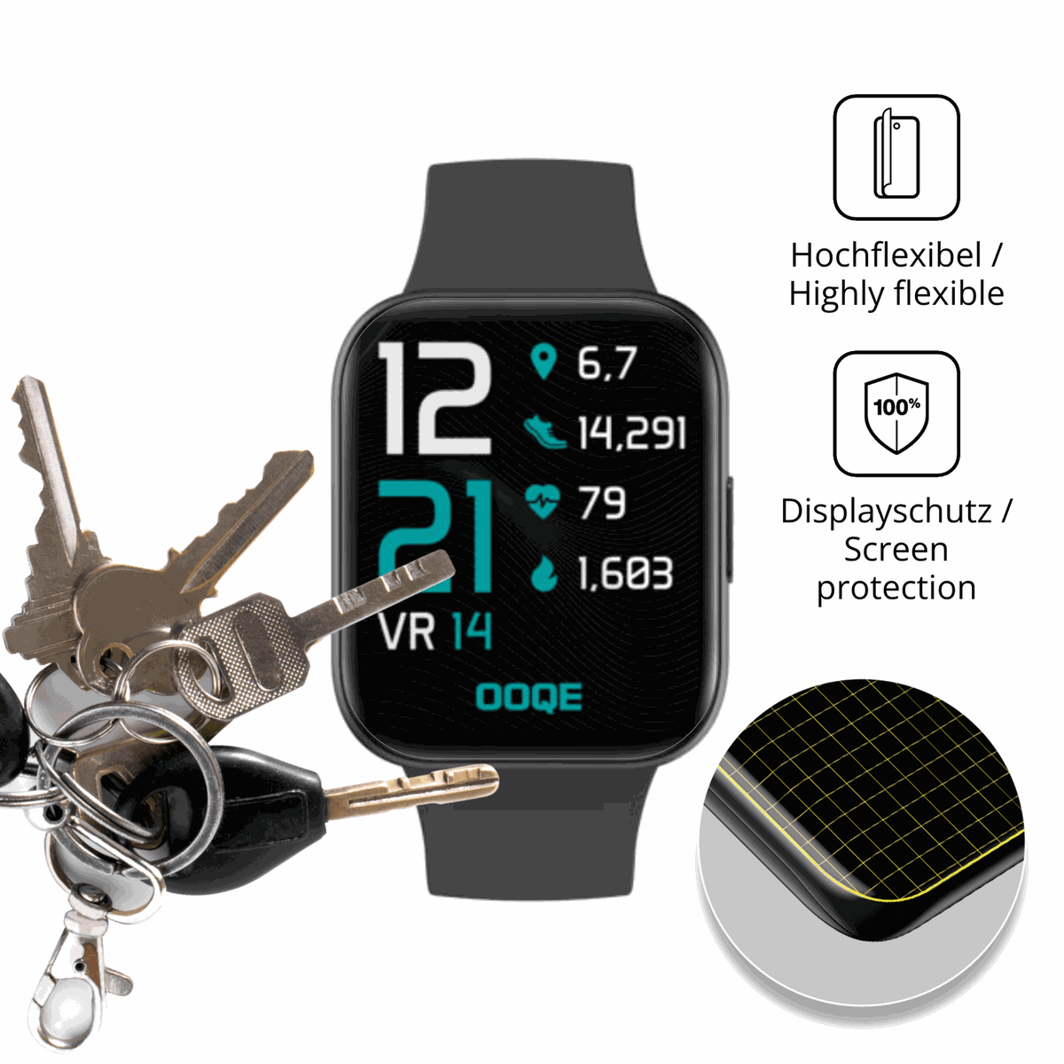 dipos Displayschutz für OOQE Watch 2, transparente Oberfläche, geringe Dicke und perfekte Passform