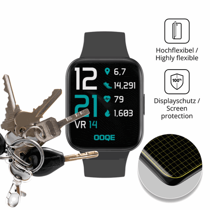 dipos Displayschutz für OOQE Watch 2, transparente Oberfläche, geringe Dicke und perfekte Passform