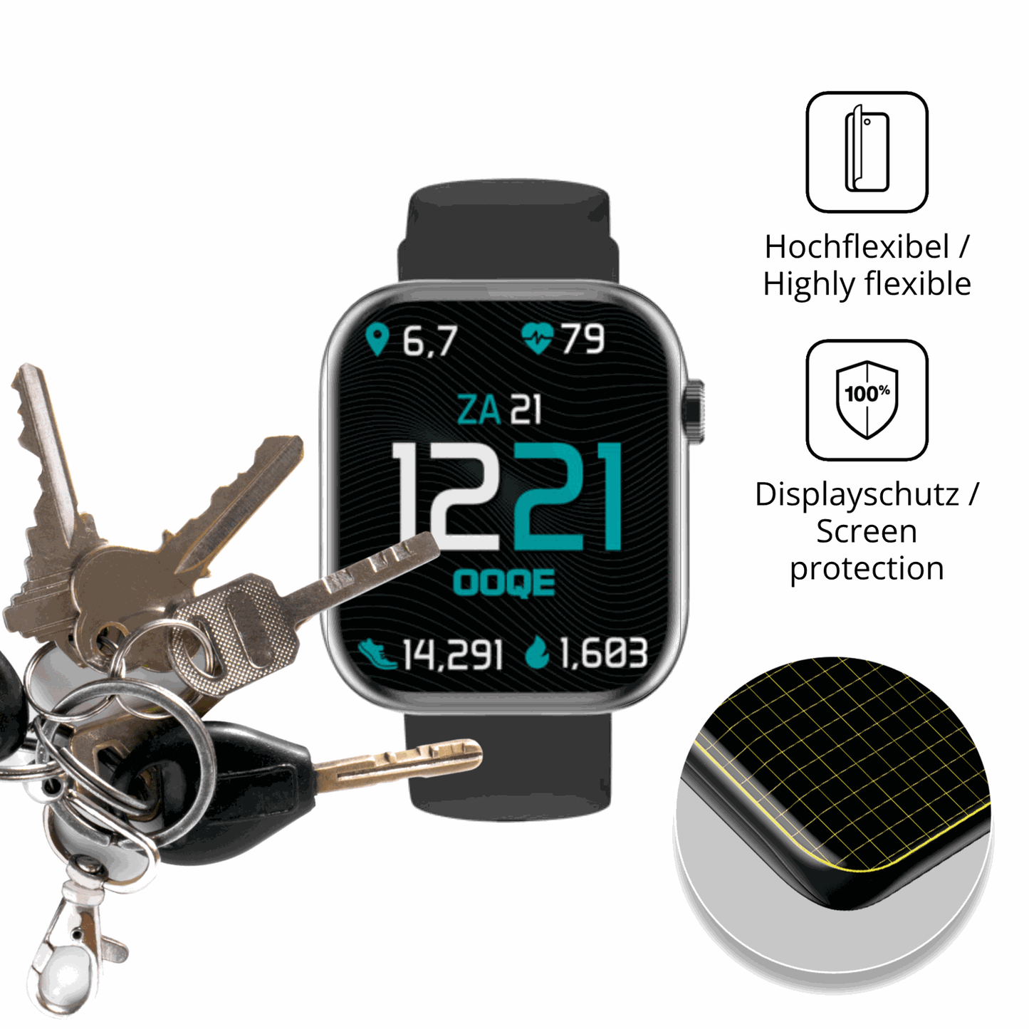 dipos Displayschutz für Ooqe Watch Pro 7, transparente Oberfläche, geringe Dicke und perfekte Passform