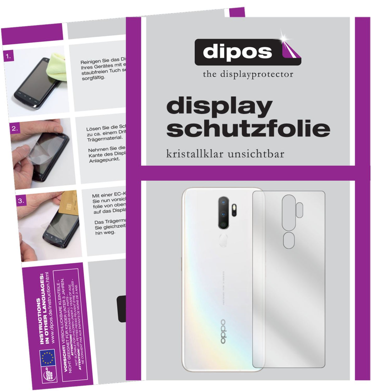 5x Schutzfolie klar für Oppo A11 Rückseite Display-Schutzfolie