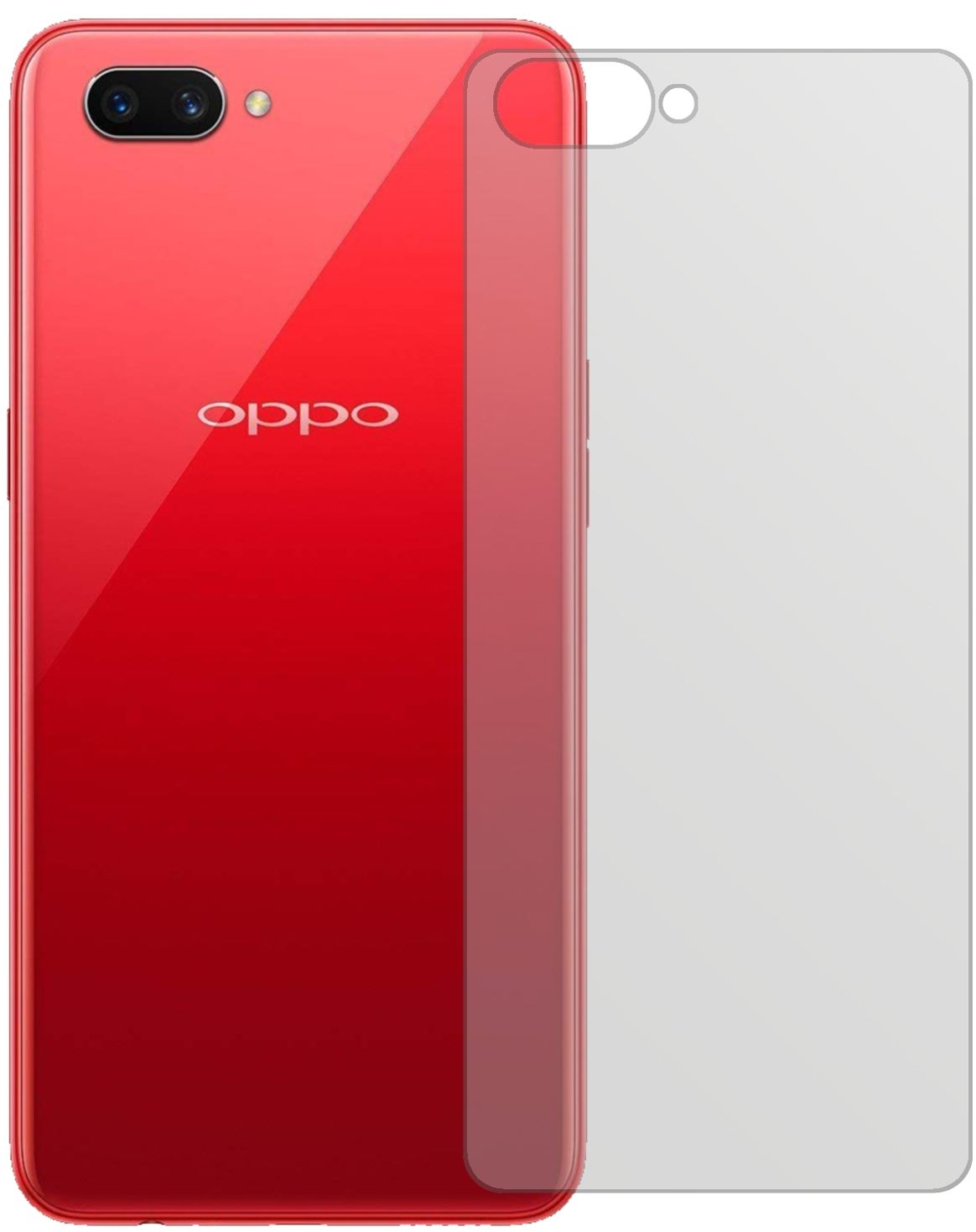 OPPOA3S Rückseite mit aufgebrachter dipos Displayschutzfolie, die lästige Fingerabdrücke minimiert
