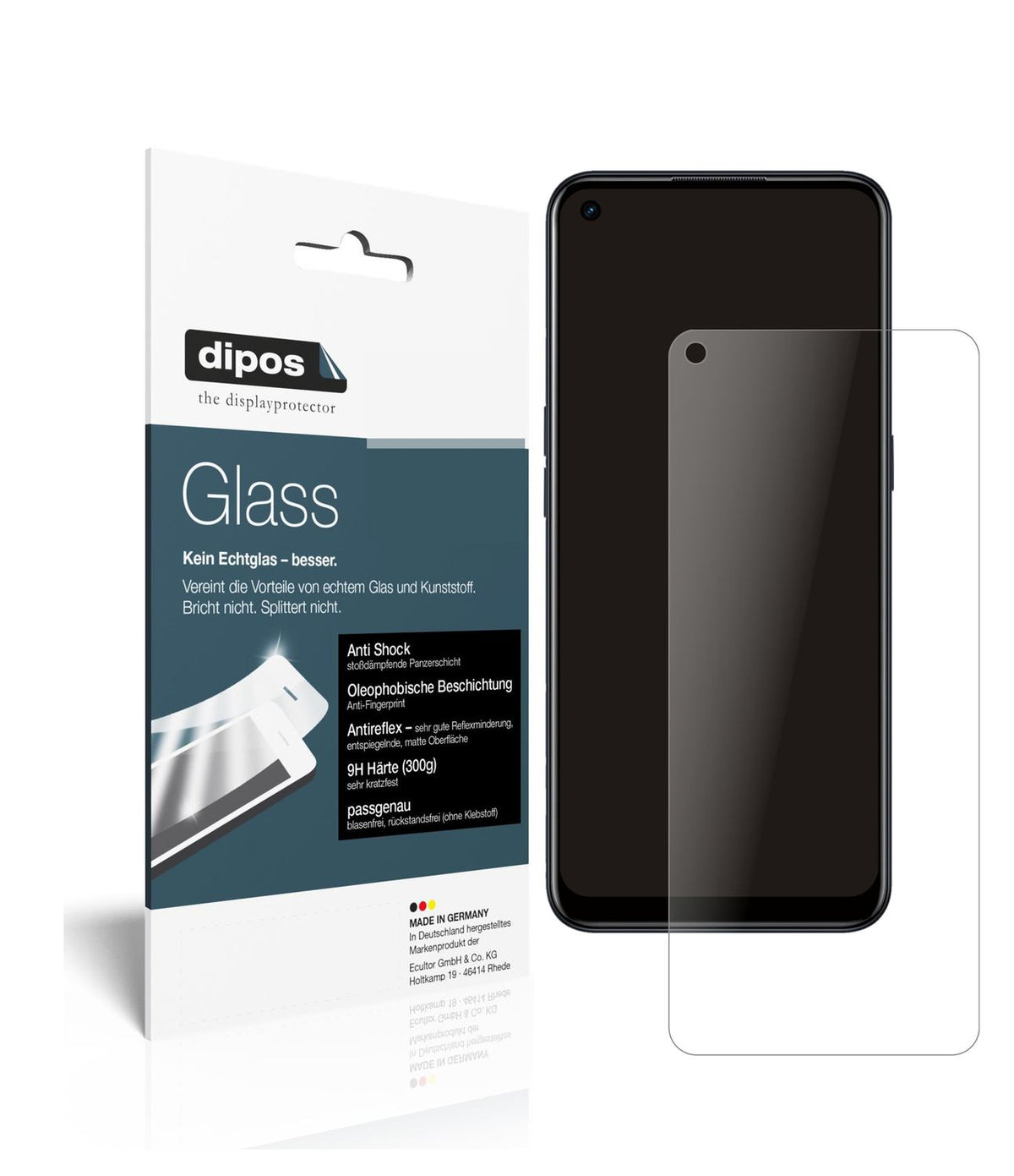 Matte Displayschutzfolie von dipos passend für Oppo A54s, 9H kratzfest und blasenfrei montiert