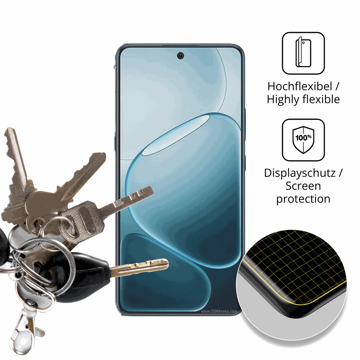 dipos Displayschutz für Oppo A6 GT, transparente Oberfläche, perfekte Passform auch für die Rundungen