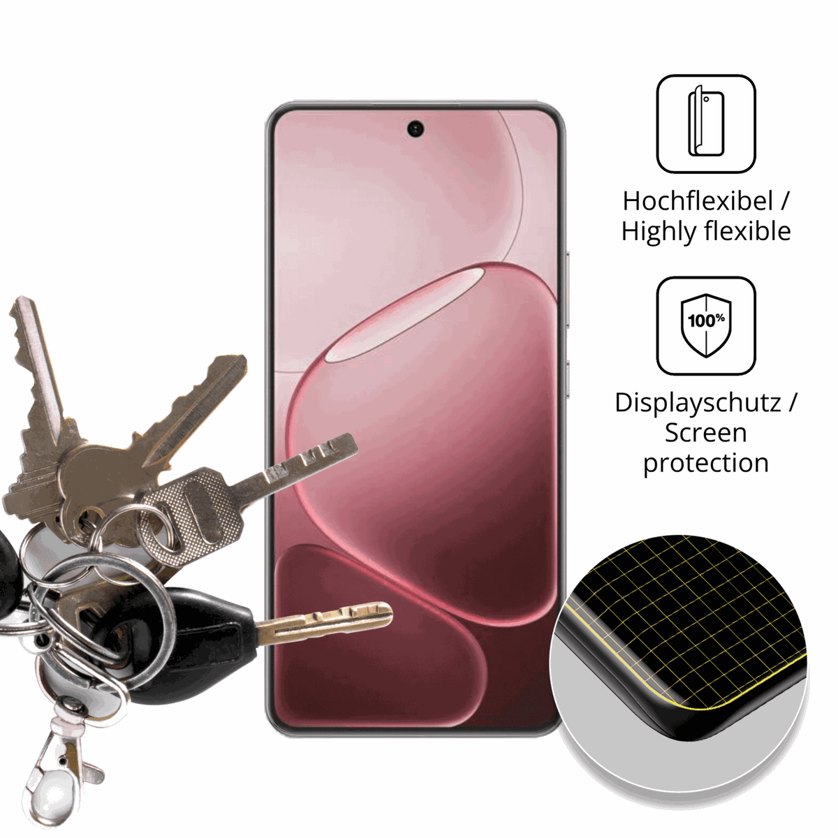 dipos Displayschutz für Oppo A6L, transparente Oberfläche, perfekte Passform auch für die Rundungen