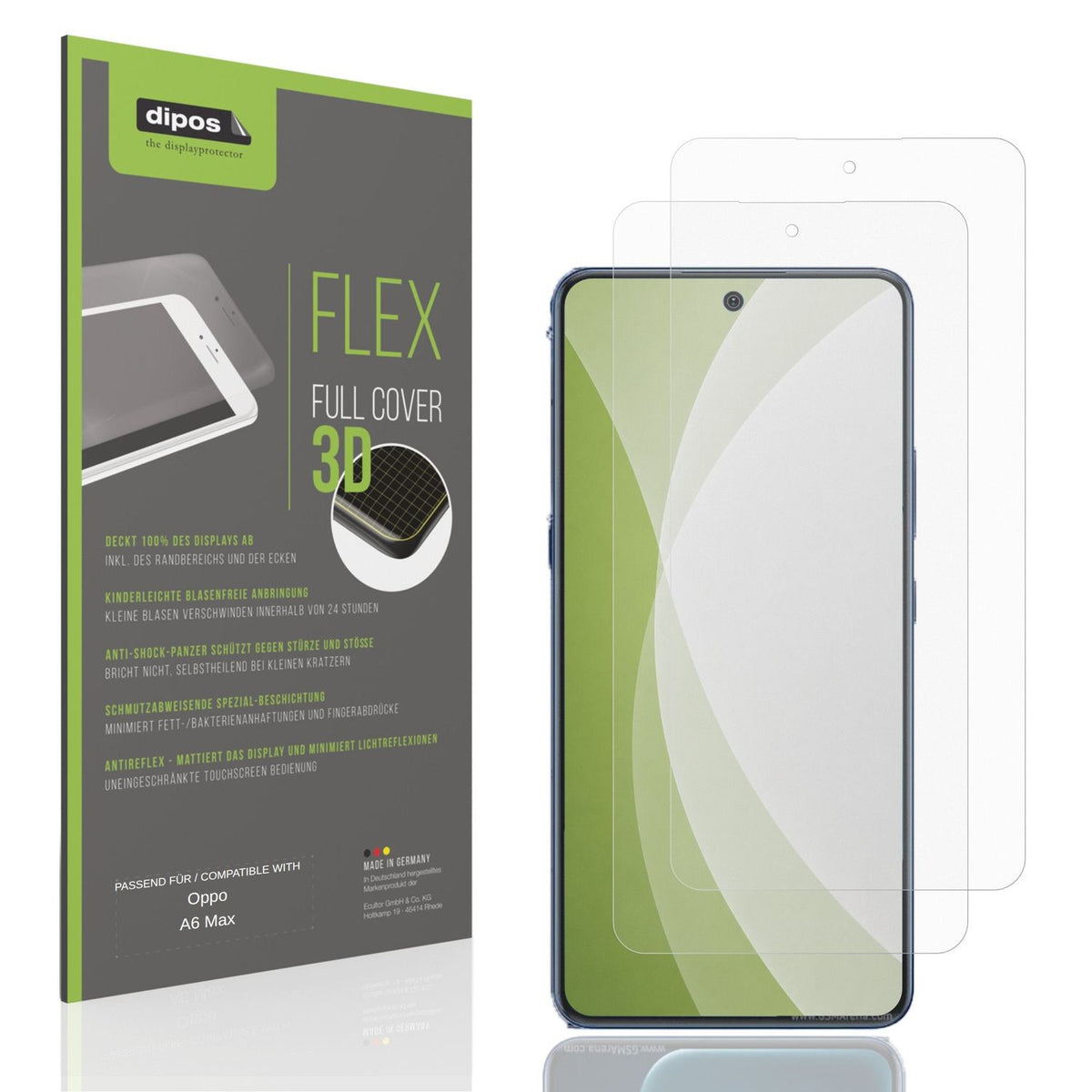 Matte Displayschutzfolie von dipos passend für Oppo A6 Max, 100% Displayabdeckung und blasenfreie Montage