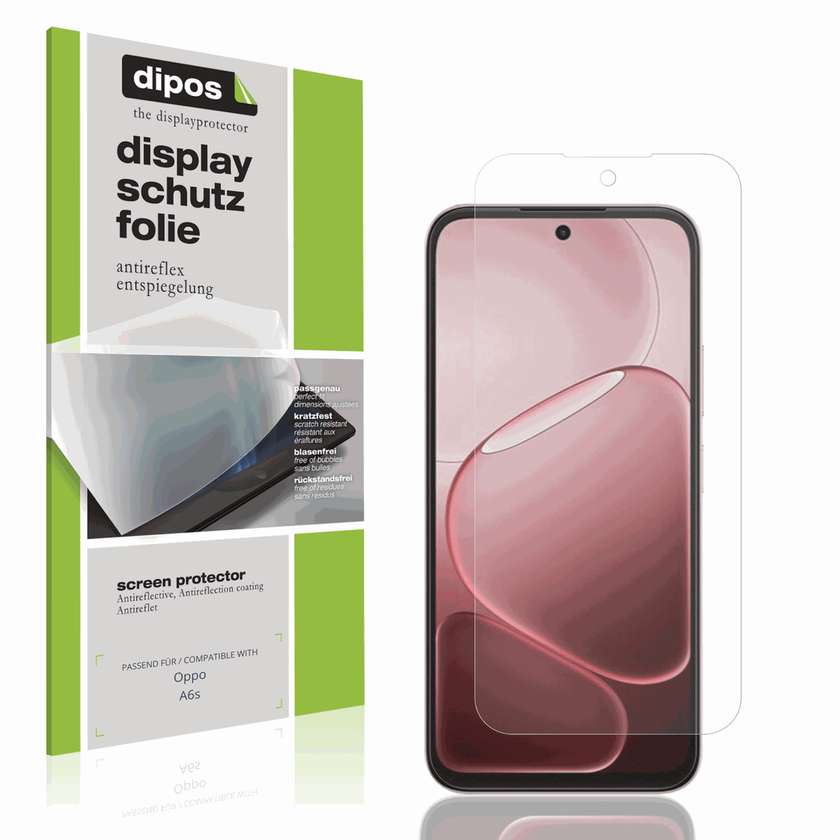 Matte Displayschutzfolie von dipos passend für Oppo A6s, präziser Zuschnitt und blasenfrei montiert