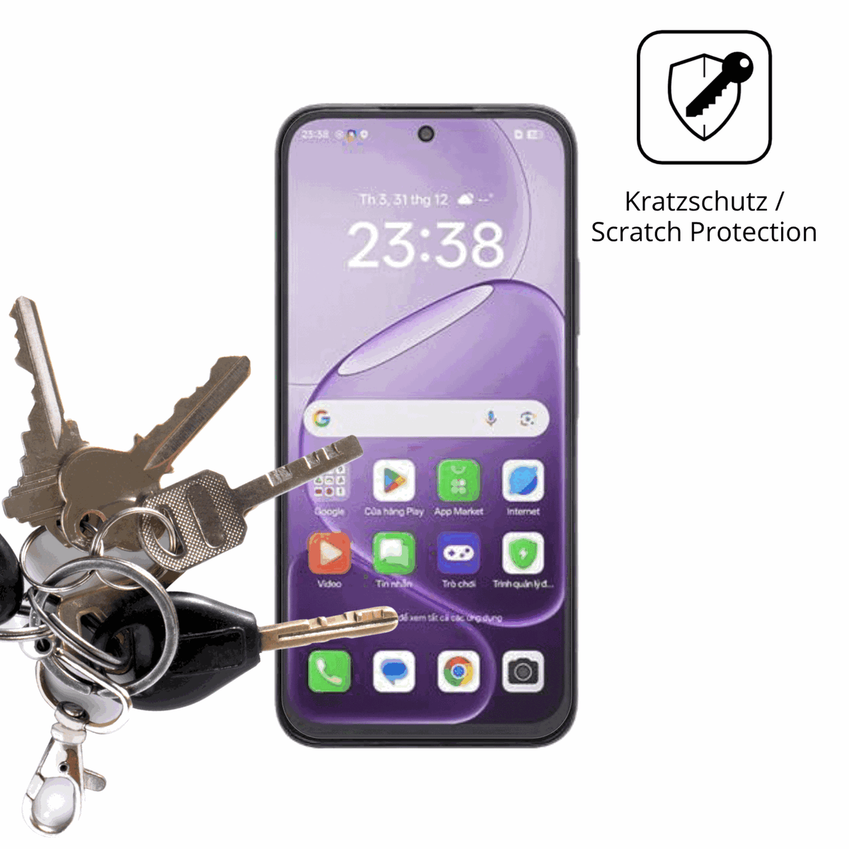 Schutz gegen Kratzer auf dem Oppo A6t Glas durch Schlüssel oder Ähnliches