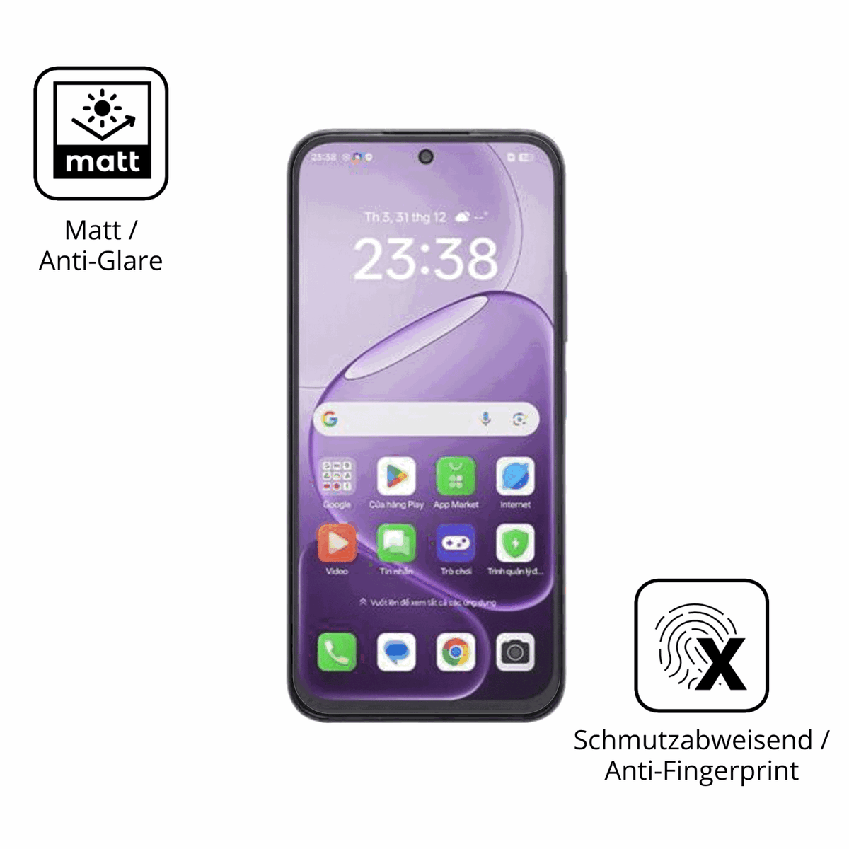 Dünne und entspiegelnde Folie passend zugeschnitten für Oppo A6t