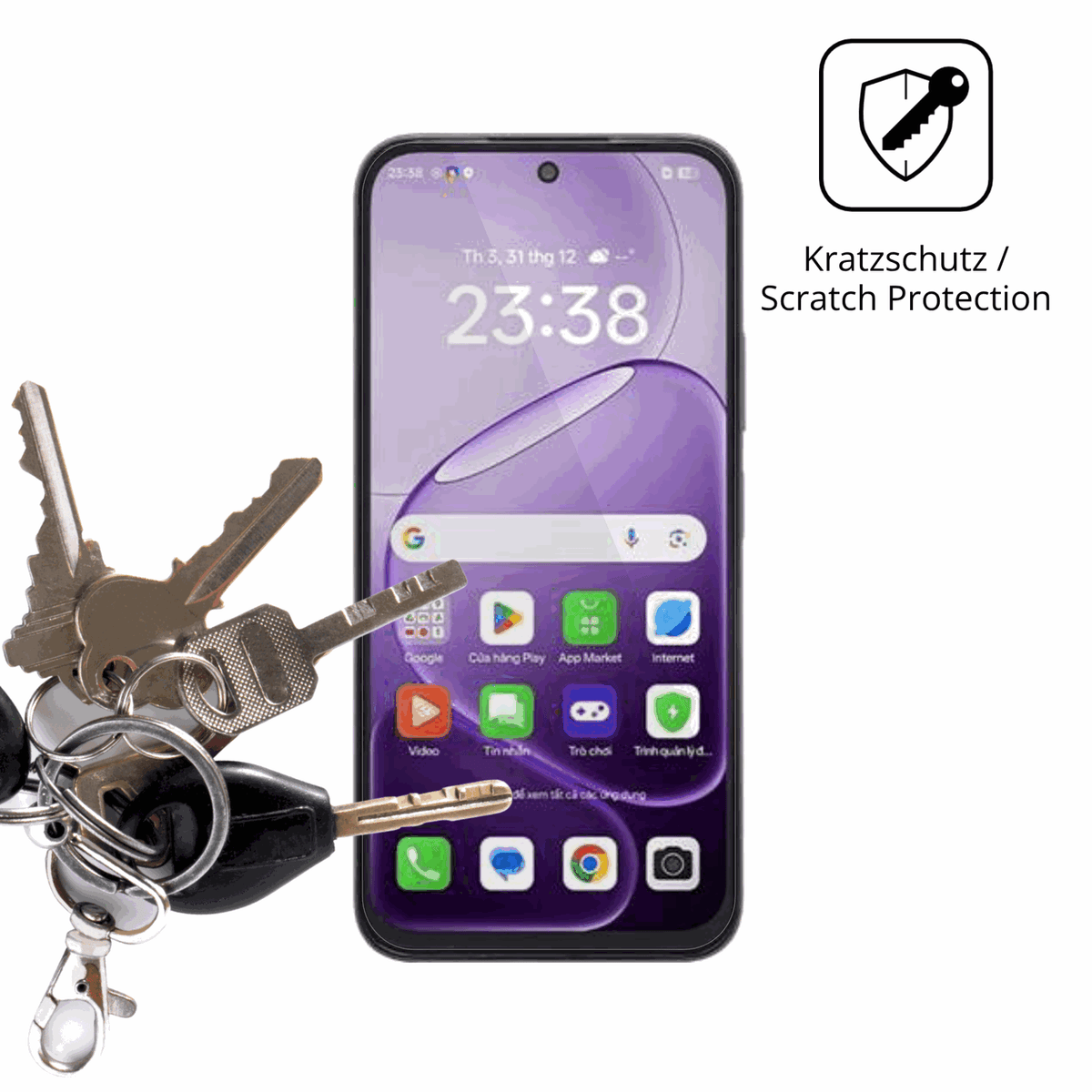 Schutz gegen Kratzer auf dem Oppo A6t Glas durch Schlüssel oder Ähnliches