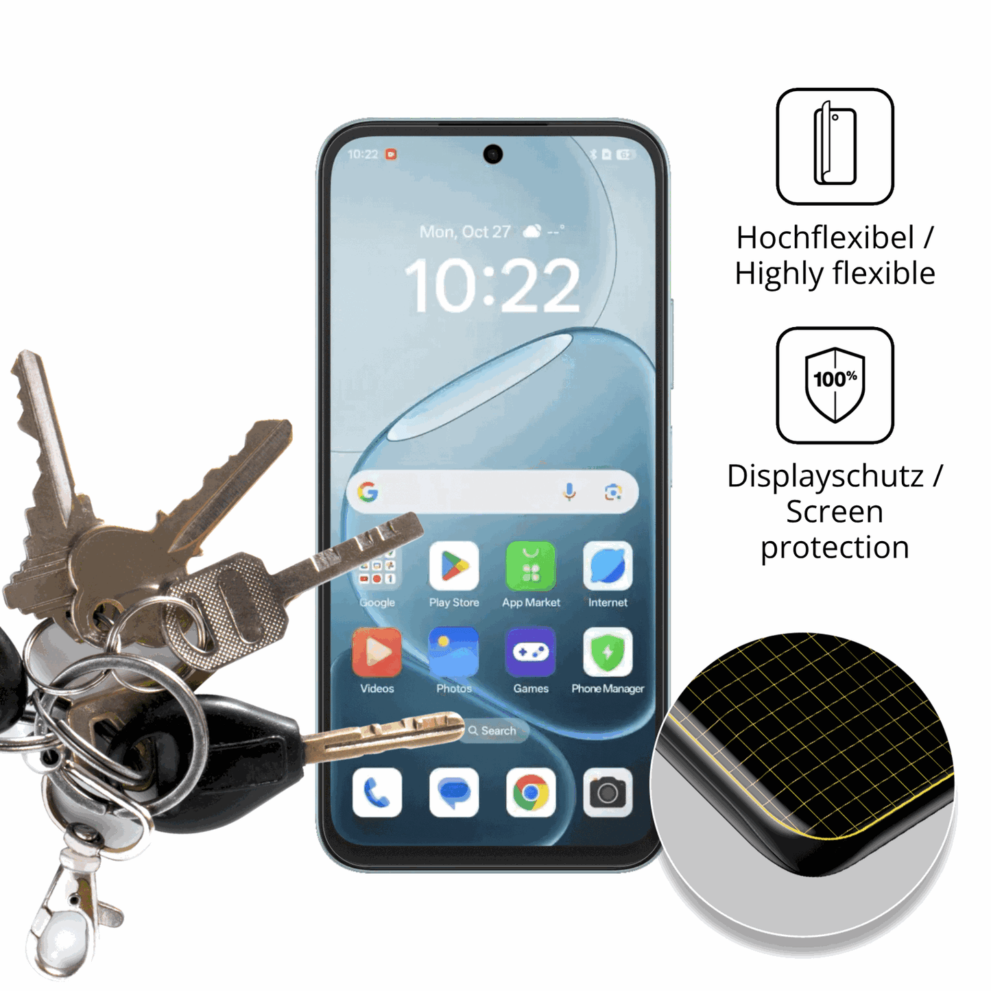 dipos Displayschutz für Oppo A6x, transparente Oberfläche, perfekte Passform auch für die Rundungen