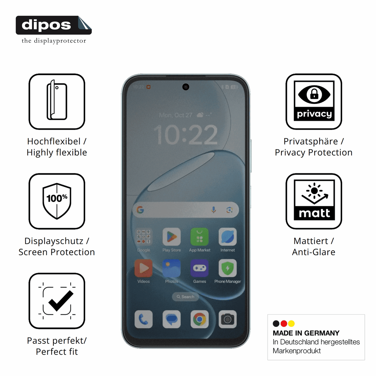 Flexible TPU-Folie passend zugeschnitten für Oppo A6x, mit Privatsphäre-Schutz durch Sichtschutz-Folie