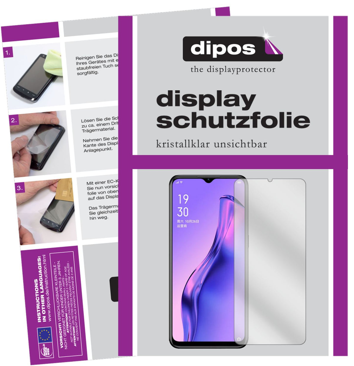 Klare Displayschutzfolie von dipos passend für Oppo A31, präziser Zuschnitt und blasenfrei montiert