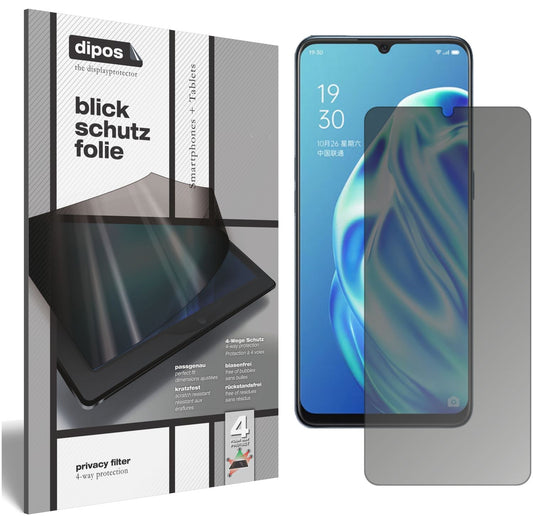 Blickschutzfolie von dipos passend für Oppo F15, präziser Zuschnitt und blasenfrei montiert