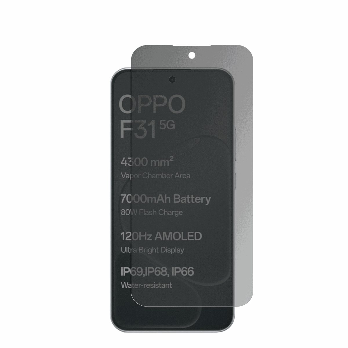 OppoF31 mit aufgebrachter dipos Flex Schutzfolie, die seitliche Einblicke blockiert