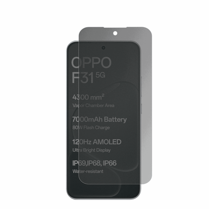 OppoF31 mit aufgebrachter dipos Flex Schutzfolie, die seitliche Einblicke blockiert