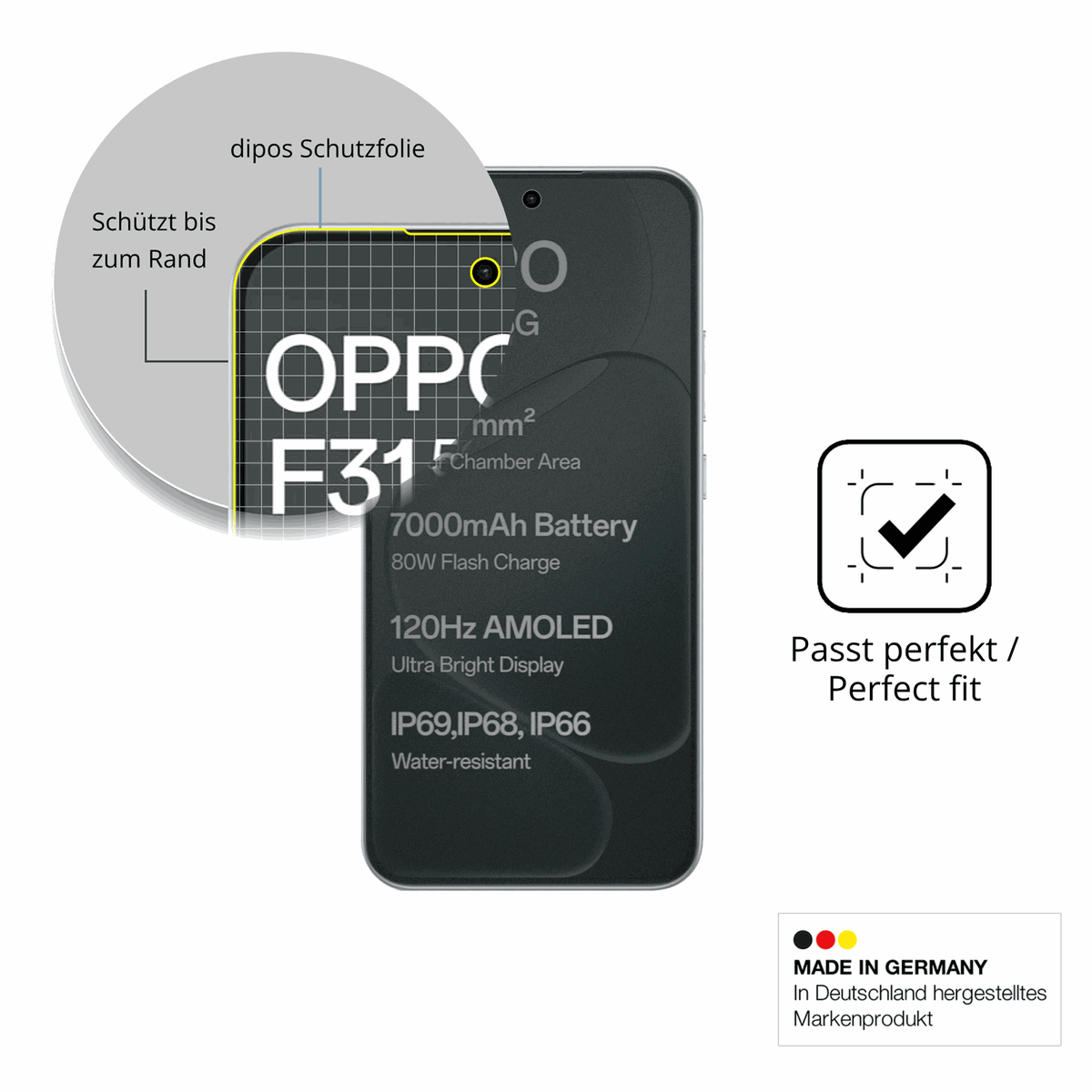 Schutz gegen Kratzer auf dem Oppo F31 Glas durch Schlüssel, Stöße gegen die Tischkante oder Stürze