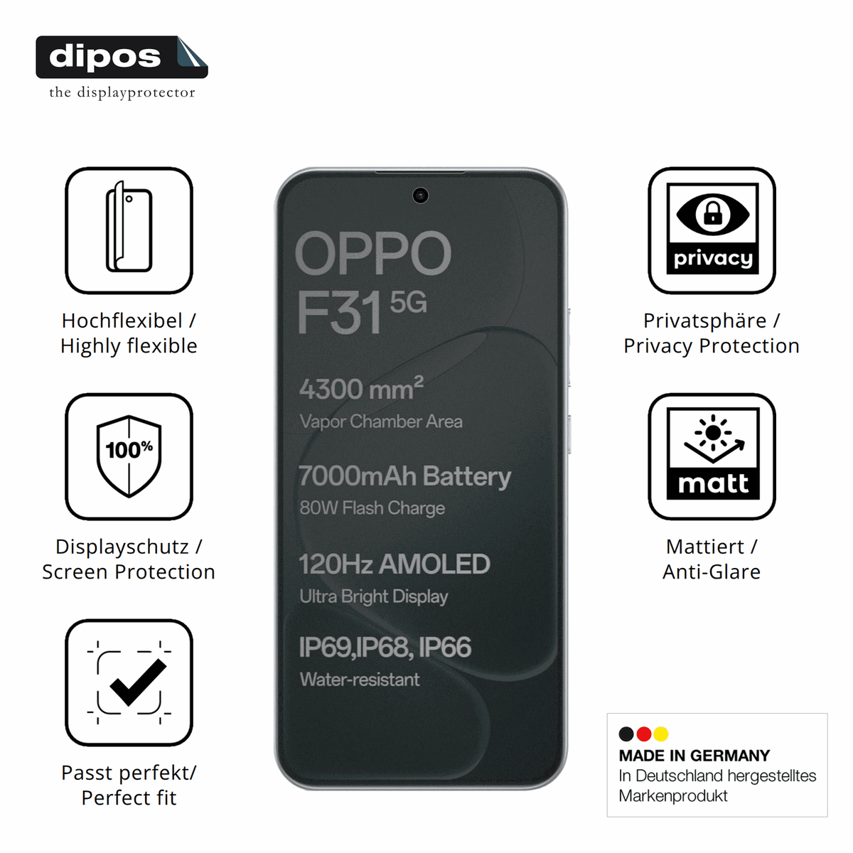 Flexible TPU-Folie passend zugeschnitten für Oppo F31, mit Privatsphäre-Schutz durch Sichtschutz-Folie