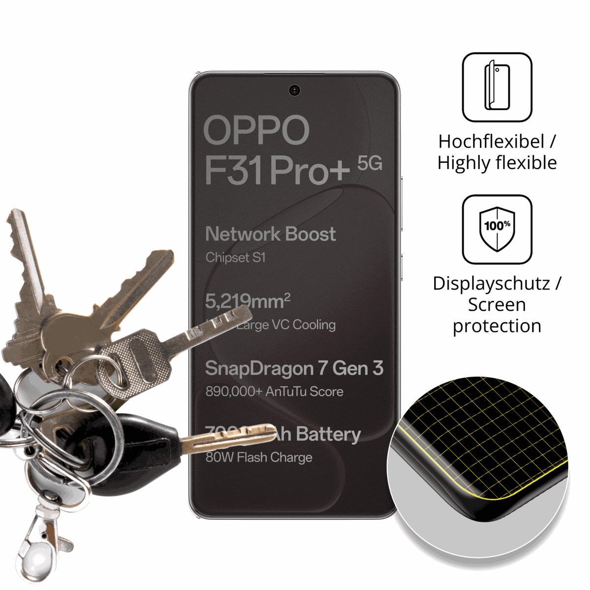 dipos Displayschutz für Oppo F31 Pro Plus, mit Blickschutzfilter und perfekter Passform auch für die Rundungen