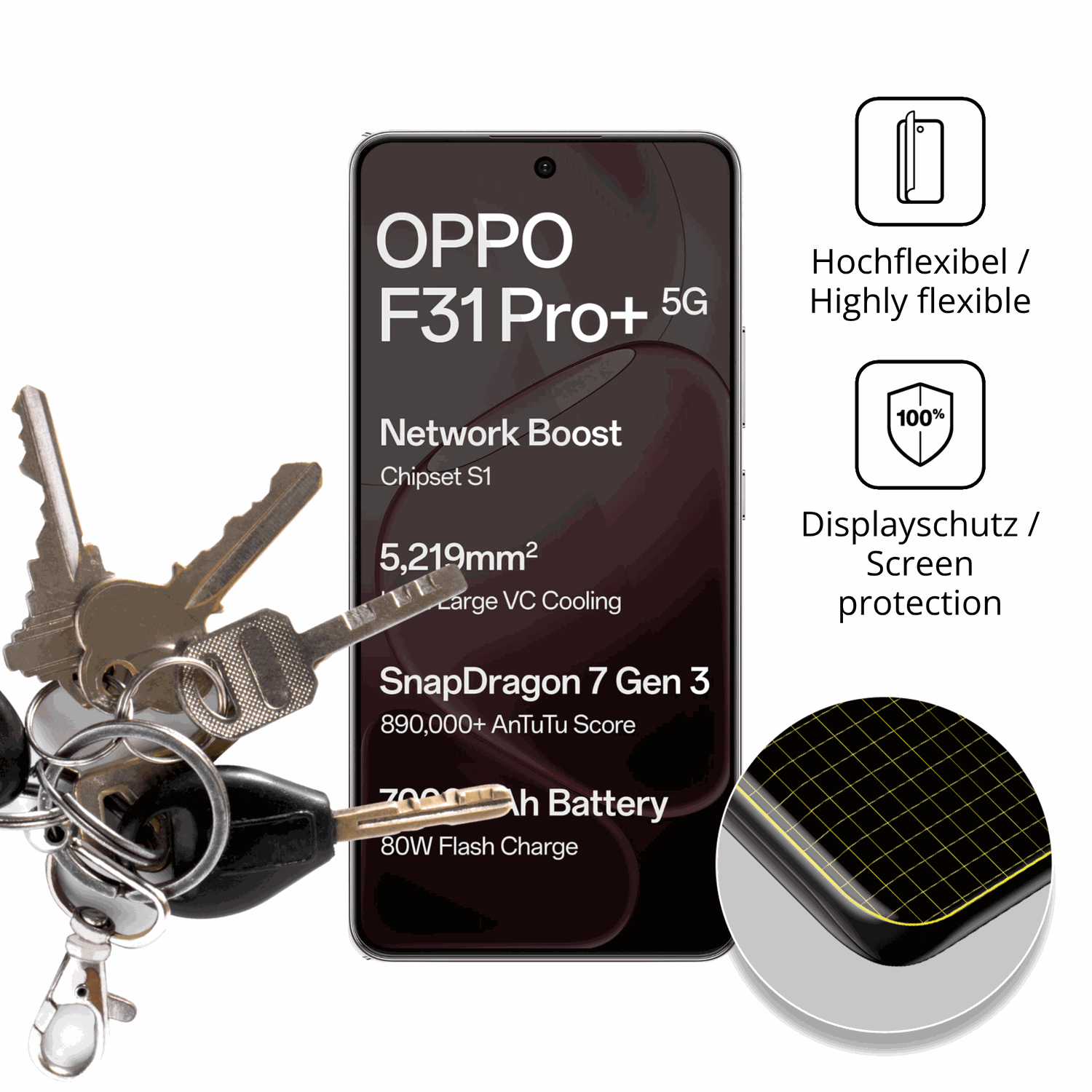dipos Displayschutz für Oppo F31 Pro Plus, transparente Oberfläche, geringe Dicke und perfekte Passform