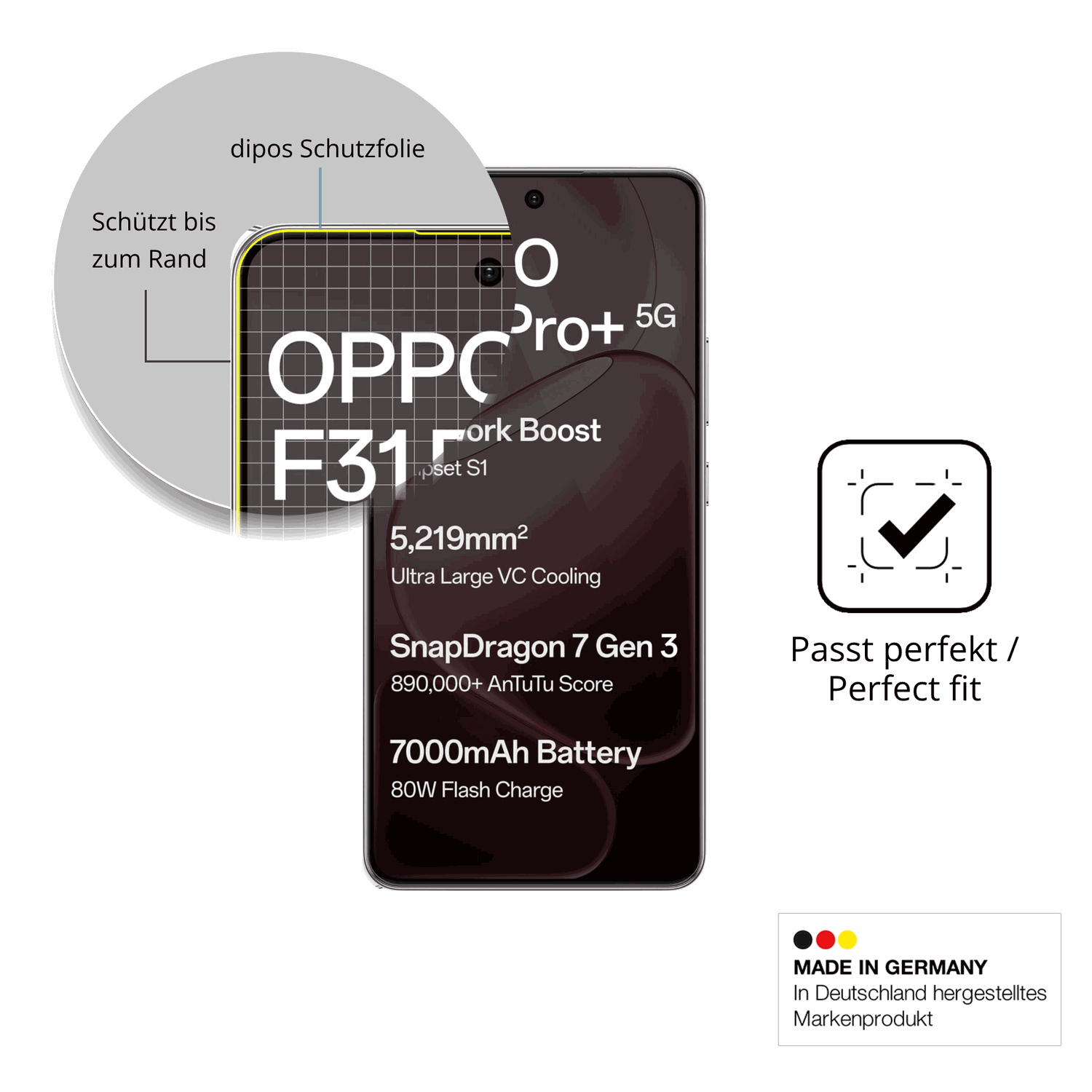 Schutzfolie mit optimaler Passform, zur Verwendung mit Hüllen geeignet
