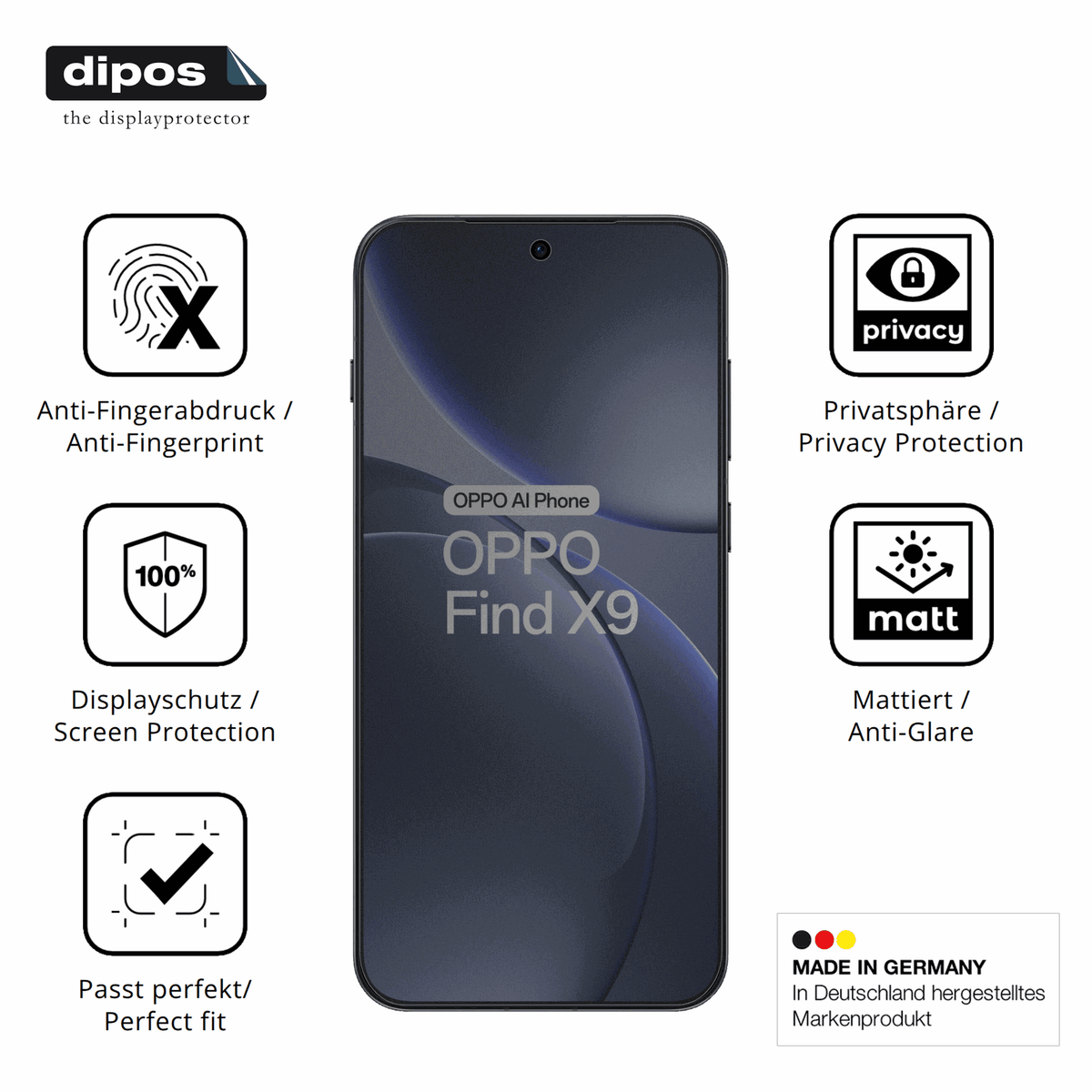 Privatsphäre-Schutz durch Sichtschutz-Folie passend zugeschnitten für Oppo Find X9 5G