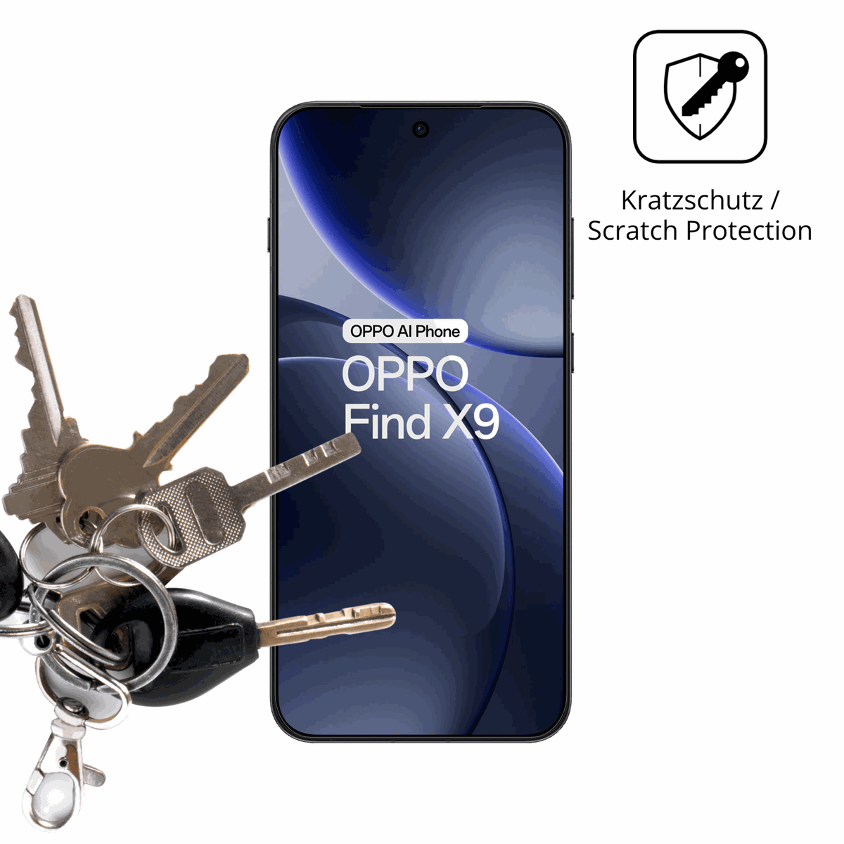 Schutz gegen Kratzer auf dem Oppo Find X9 5G Glas durch Schlüssel oder Ähnliches