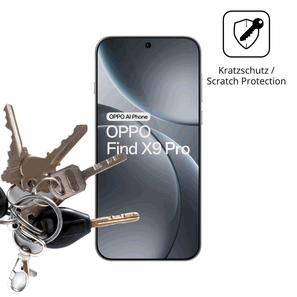 Schutz gegen Kratzer auf dem oppofind x9 pro 5g Glas durch Schlüssel oder Ähnliches