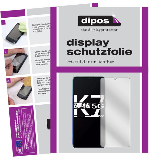 Klare Displayschutzfolie von dipos passend für Oppo K7 5G, präziser Zuschnitt und blasenfrei montiert