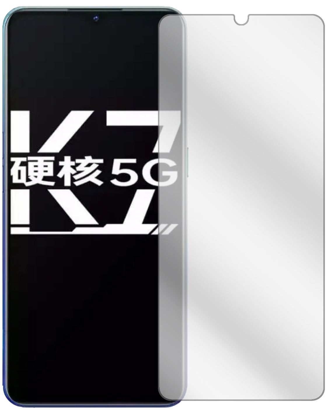 OppoK7 5G mit aufgebrachter dipos Displayschutzfolie, glasklare Darstellung ohne Einschränkungen