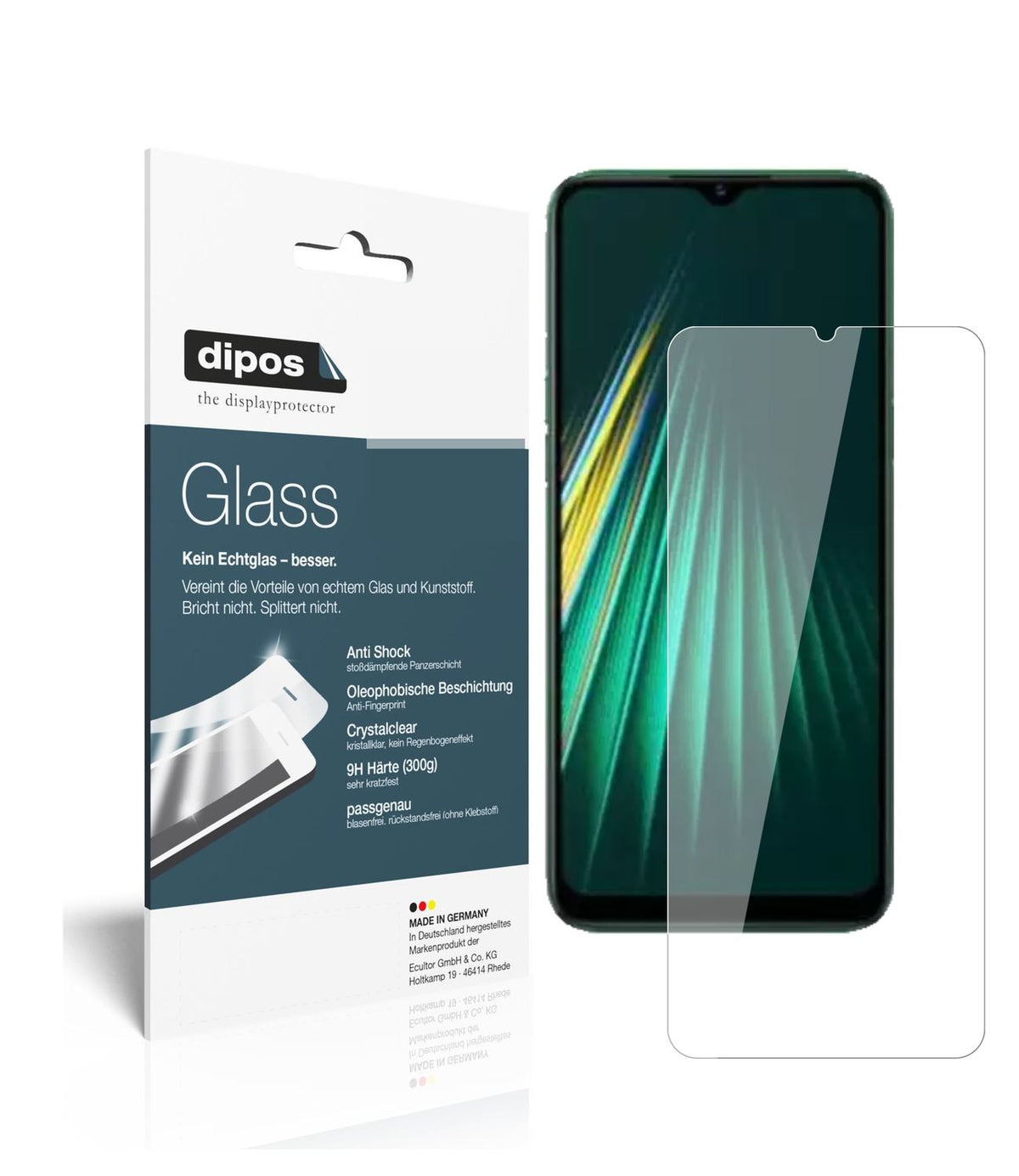 Klare Displayschutzfolie von dipos passend für Oppo Realme Narzo 10, 9H kratzfest und blasenfrei montiert
