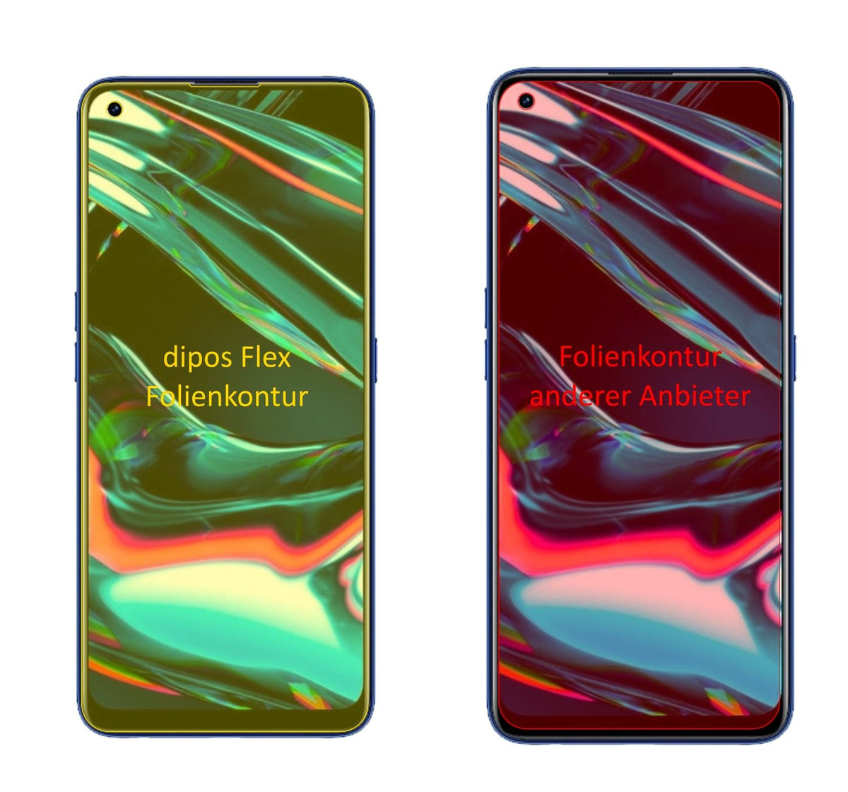 OppoRealme 7 Pro mit aufgebrachter dipos Displayschutzfolie, glasklare Darstellung ohne Einschränkungen