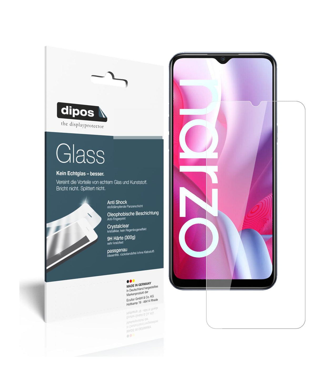 Klare Displayschutzfolie von dipos passend für Oppo Realme Narzo 20A, 9H kratzfest und blasenfrei montiert