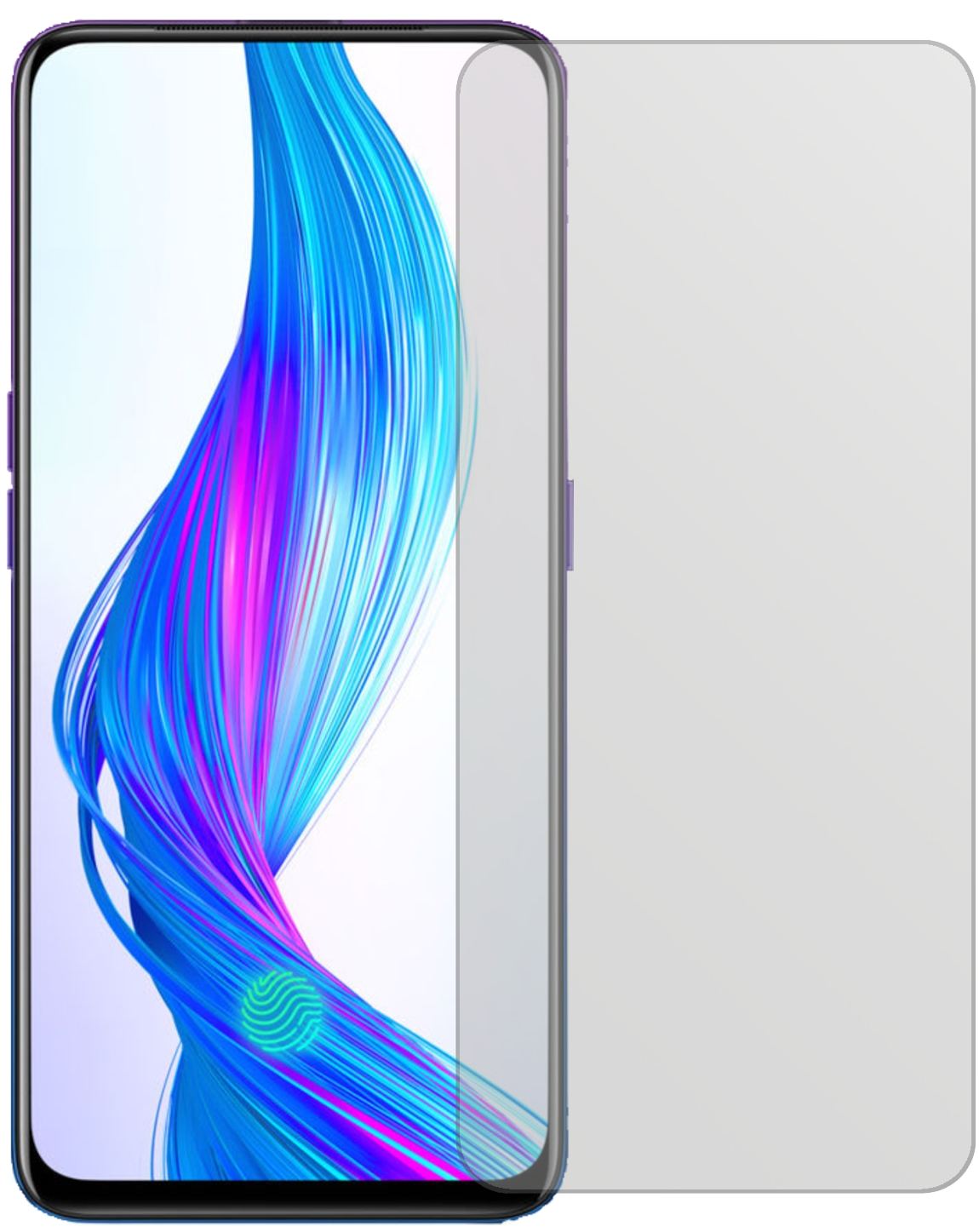 OppoRealme X Master Edition mit aufgebrachter dipos Displayschutzfolie, die lästige Fingerabdrücke minimiert