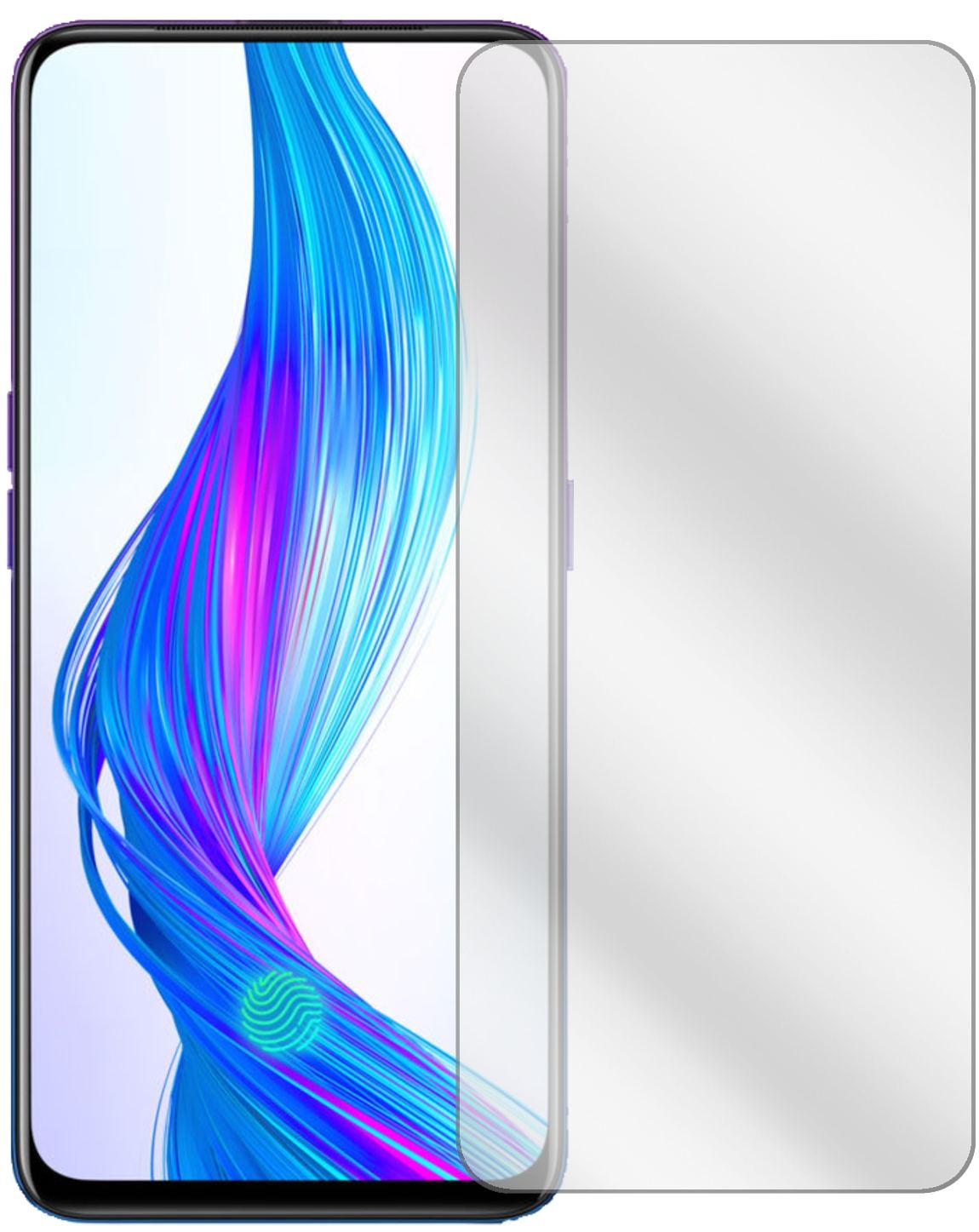 OppoRealme X Master Edition mit aufgebrachter dipos Displayschutzfolie, glasklare Darstellung ohne Einschränkungen
