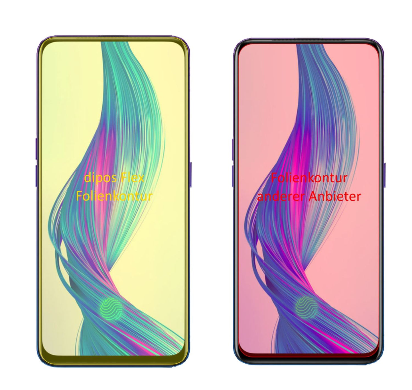 OppoRealme X mit aufgebrachter dipos Displayschutzfolie, glasklare Darstellung ohne Einschränkungen