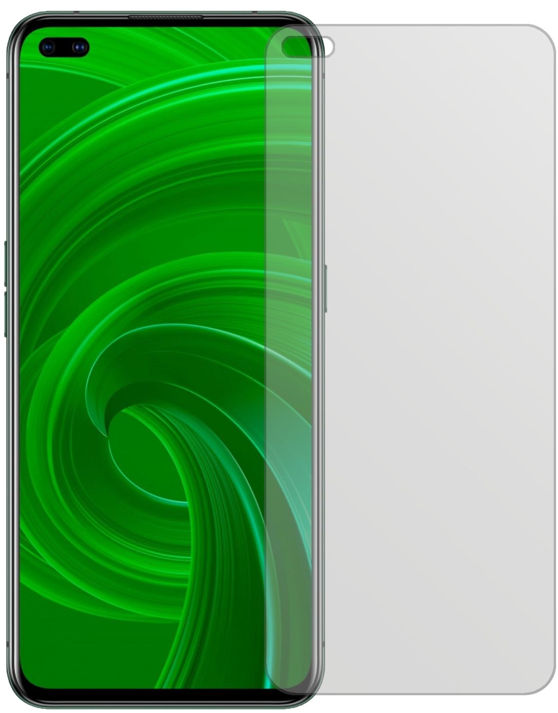 OppoRealme X50m 5G mit aufgebrachter dipos Displayschutzfolie, die lästige Fingerabdrücke minimiert