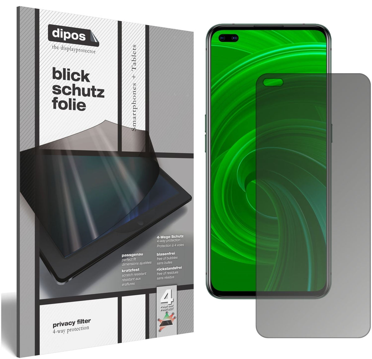 Blickschutzfolie von dipos passend für Oppo Realme X50t 5G, präziser Zuschnitt und blasenfrei montiert