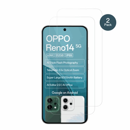 OppoReno14 5G mit aufgebrachter dipos Flex Schutzfolie, glasklare Darstellung ohne Einschränkungen