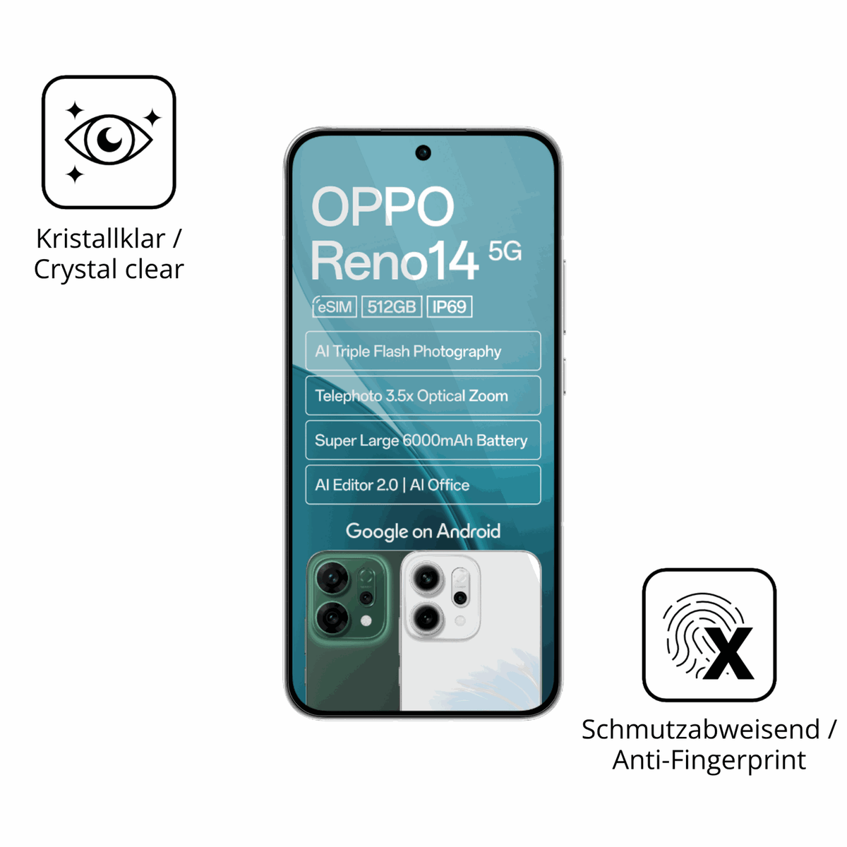 Flexible TPU-Folie passend zugeschnitten für Oppo Reno14 5G, vollständige Abdeckung