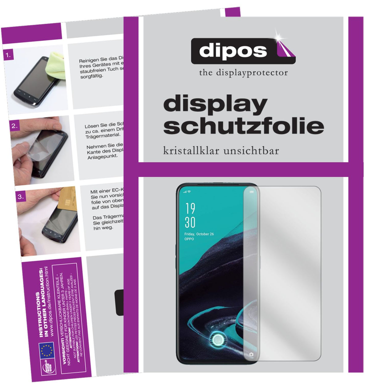 Klare Displayschutzfolie von dipos passend für Oppo Reno2 Z, präziser Zuschnitt und blasenfrei montiert