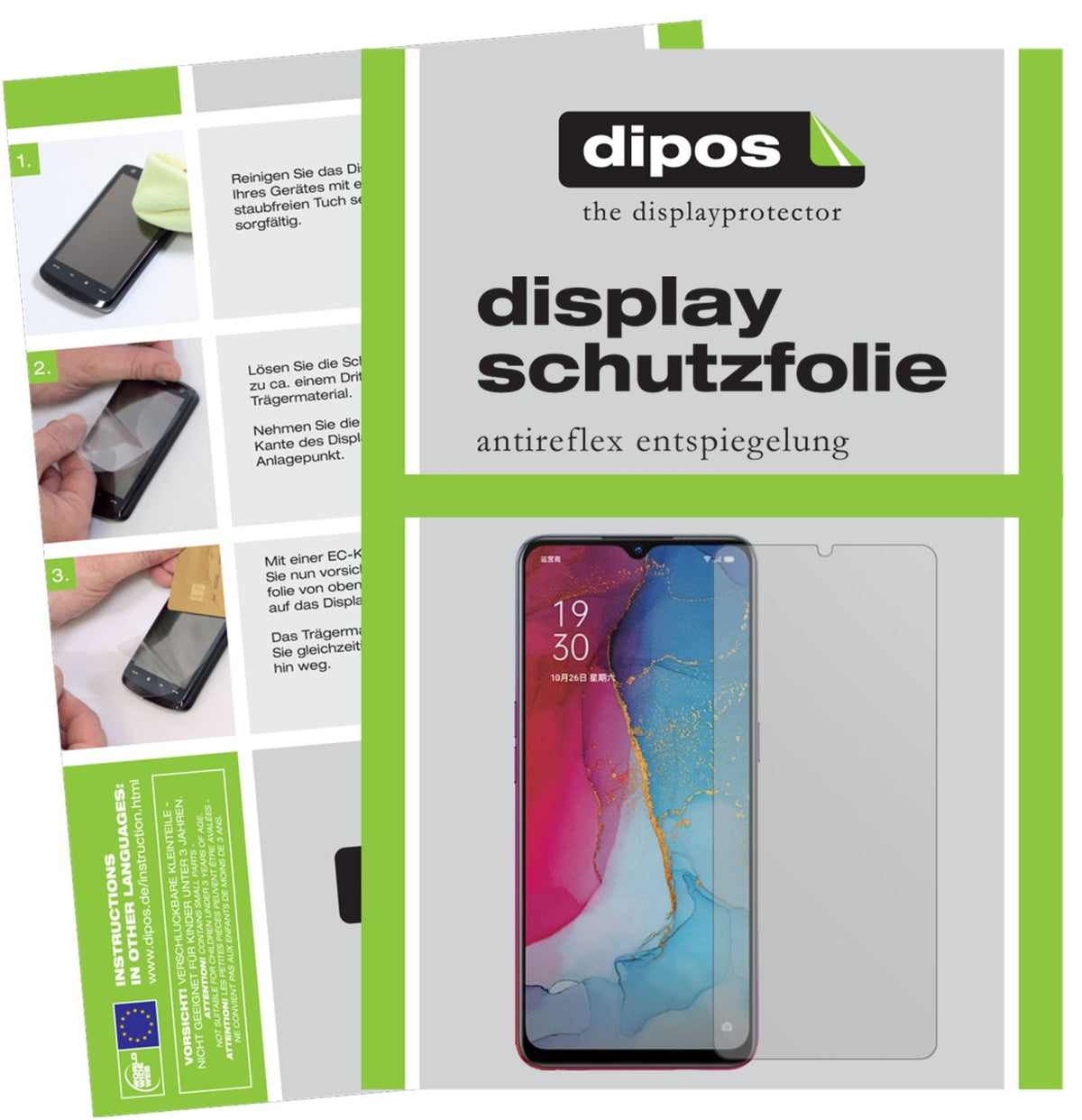 Matte Displayschutzfolie von dipos passend für Oppo Reno3, präziser Zuschnitt und blasenfrei montiert